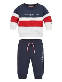 Image of Tommy Hilfiger Baby Colorblock Crew Neck Set - Navy, Size 9-12 Months