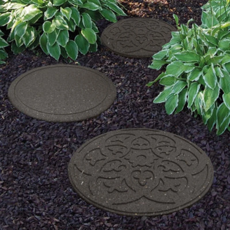 Image of Eco Friendly Stepping Stones Ornamental Path Weatherproof Recycled Rubber With Scroll Design (X2 Grey)