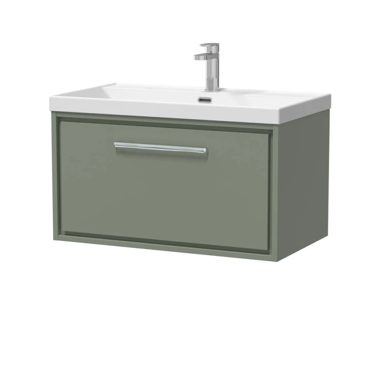 Image of Balterley Modern Bathroom 1 Soft Close Drawer Wall Hung Vanity Unit & Rectangular Basin, Fern Green, 600mm