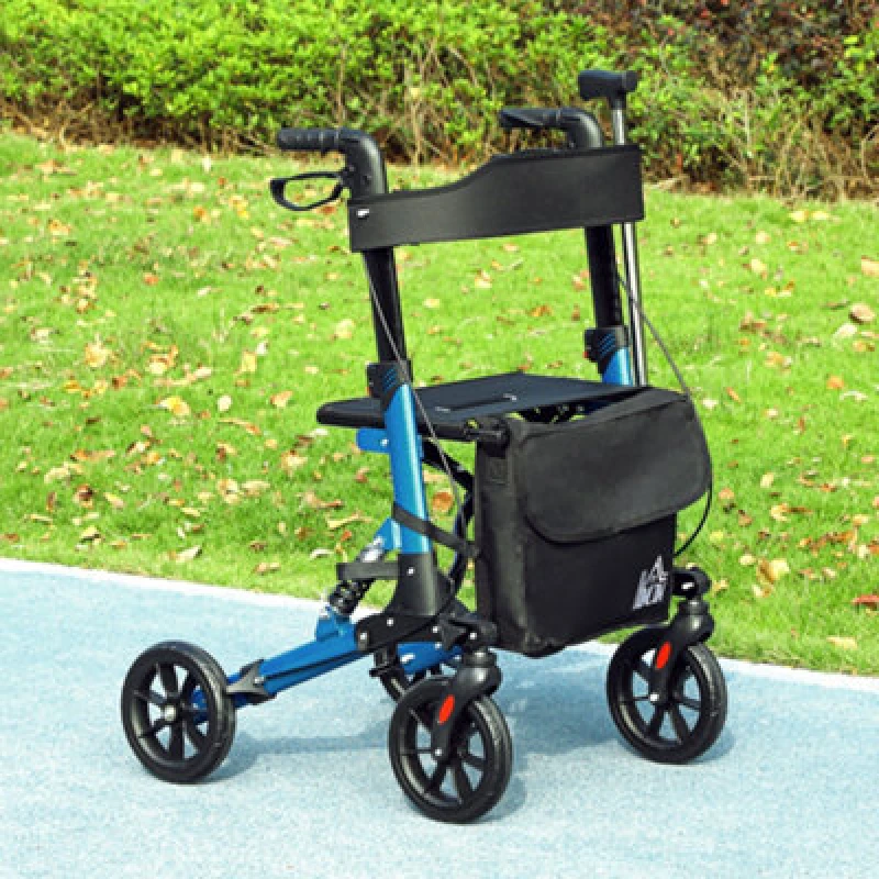 Image of HOMCOM Folding Rollator Walker with Seat, Backrest, Bag, 4 Wheels Blue