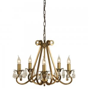 Image of 5 Light Multi Arm Ceiling Pendant Chandelier Antique Brass, E14
