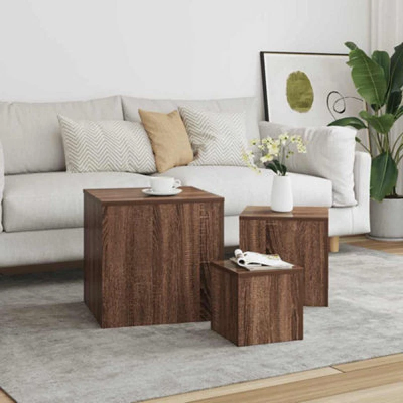 Image of Vidaxl Side Tables 3 Pcs Brown Oak Engineered Wood, Brown 815989
