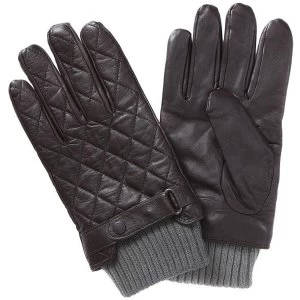 Image of Barbour Mens Quilted Leather Glove Dark Brown Large