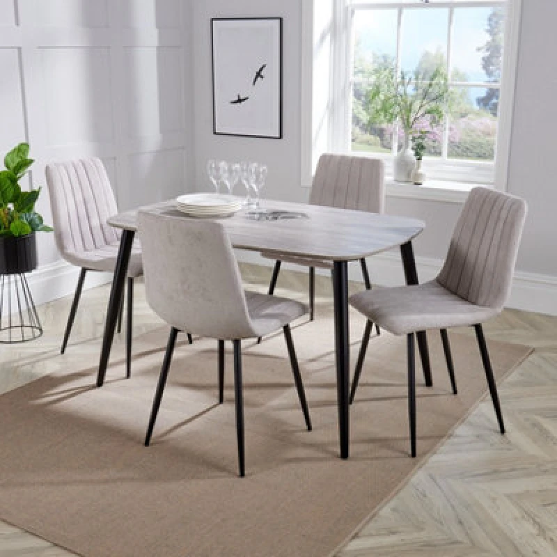 Image of Core Products Aspen Grey Oak Rect Table & 4 Natural Fabric Chair Dining Set, Grey ASTB3-OKSET8