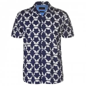 Image of Pierre Cardin Reverse Geometric Print Short Sleeve Shirt Mens - Navy