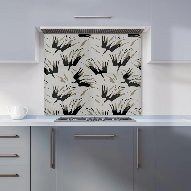 Image of Warren Reed - Designer Black & Gold Fire Bird Silhouettes Kitchen Splashback in Grey Size: 900mm x 650mm Grey Unisex 900mm x 650mm