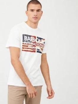 Image of Barbour International Steve Mcqueen Vintage Flag Logo T-Shirt - White