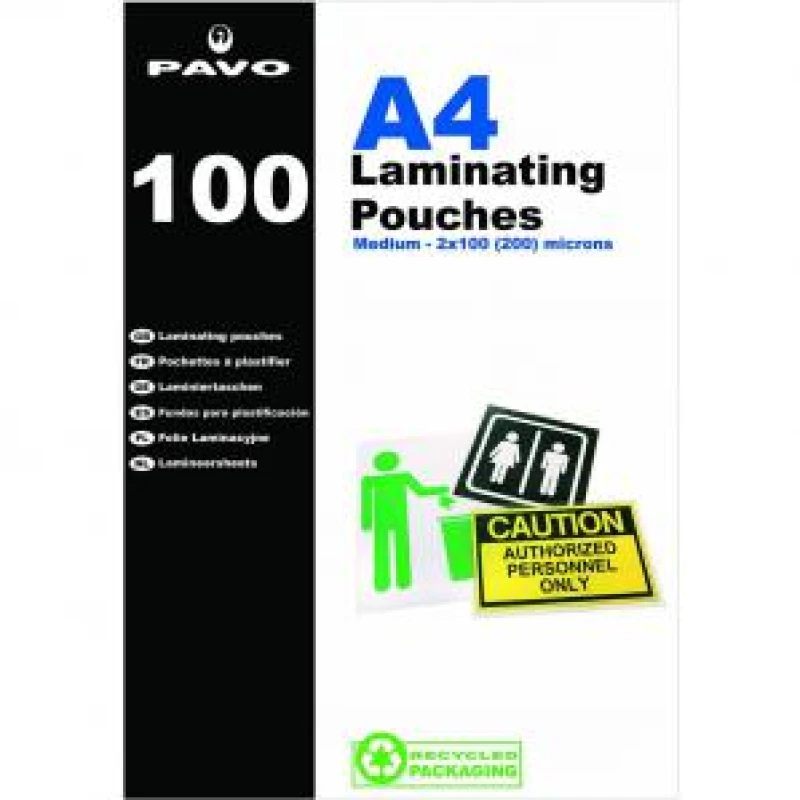 Image of PAVO Laminating Pouch 2x100 Micron A4 Gloss Box of 100 8005376