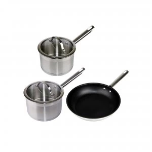 Image of Denby Stainless Steel 3Pc Pan Set 16+18Cm Saucepan 24Cm Frypan