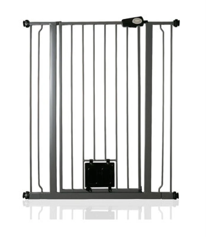 Image of Bettacare Pet Gate With Lockable Cat Flap, 87.9Cm - 95.5Cm, Slate Grey, 104Cm In Height