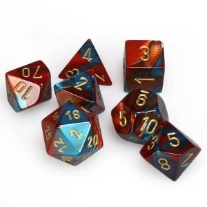 Image of Chessex Gemini Poly 7 Dice Set: Red-Teal/Gold