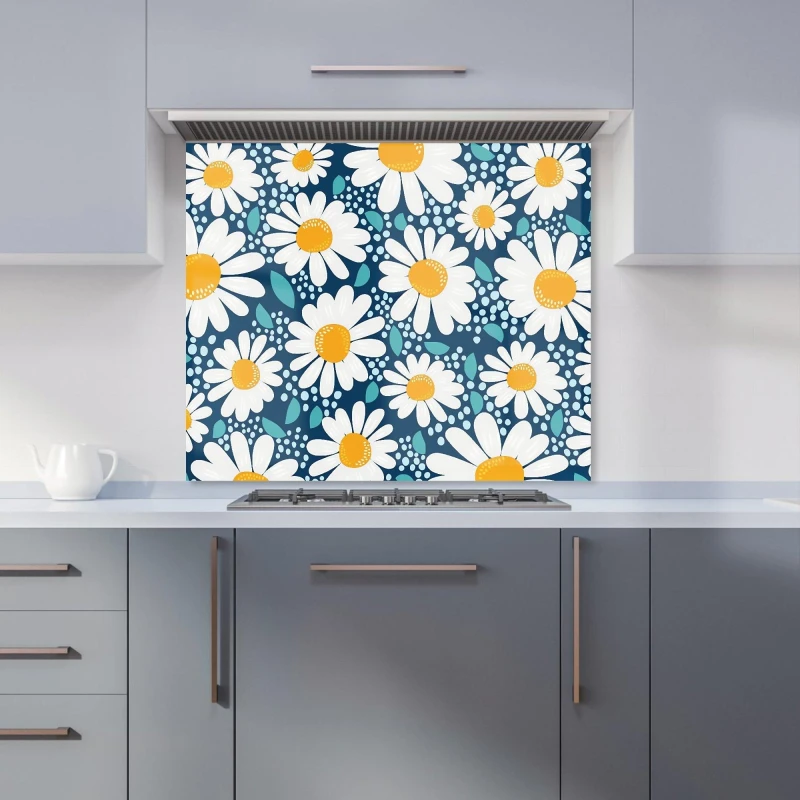 Image of Warren Reed - Designer Camomile Flowers Kitchen Splashback in Blue Size: 600mm x 750mm Blue Unisex 600mm x 750mm