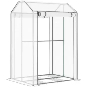 Image of Outsunny Mini Greenhouse With Shelves And Roll Up Door 100X80X150Cm - White