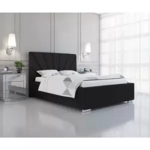Image of Khuduro Upholstered Beds - Plush Velvet, Small Double Size Frame, Black - Black