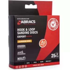 Image of Abracs Hook & Loop 125mm Sanding Discs 8 Holes 80G Pack of 25 ABHL8125080