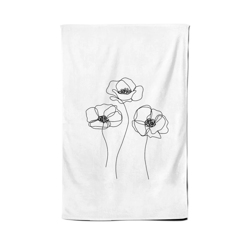 Image of Warren Reed - Designer Monochrome Line Drawn Poppies Tea Towel in White White Unisex