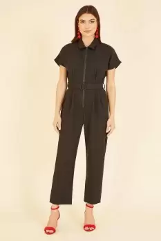 Image of Black Zip Jumpsuit With Belt