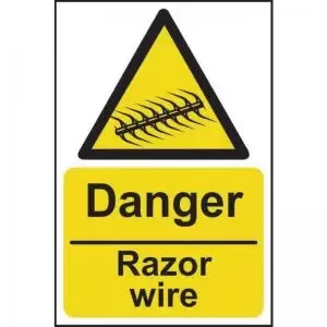 Image of Danger Razor Wire&rsquo; Sign; Rigid 1mm PVC Board 400mm x 600mm