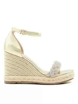 Image of Dune London Kingdom Embellished Plait Wedge - Gold, Metal, Size 6, Women