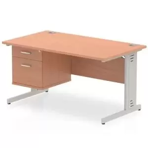 Image of Impulse 1400 Rectangle Silver Cable Managed Leg Desk Beech 1 x 2