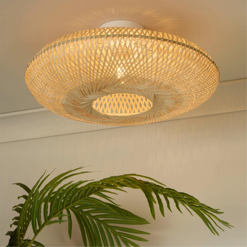 Image of Lighting Collection Bamboo Flush Ceiling Light Natural unisex One Size