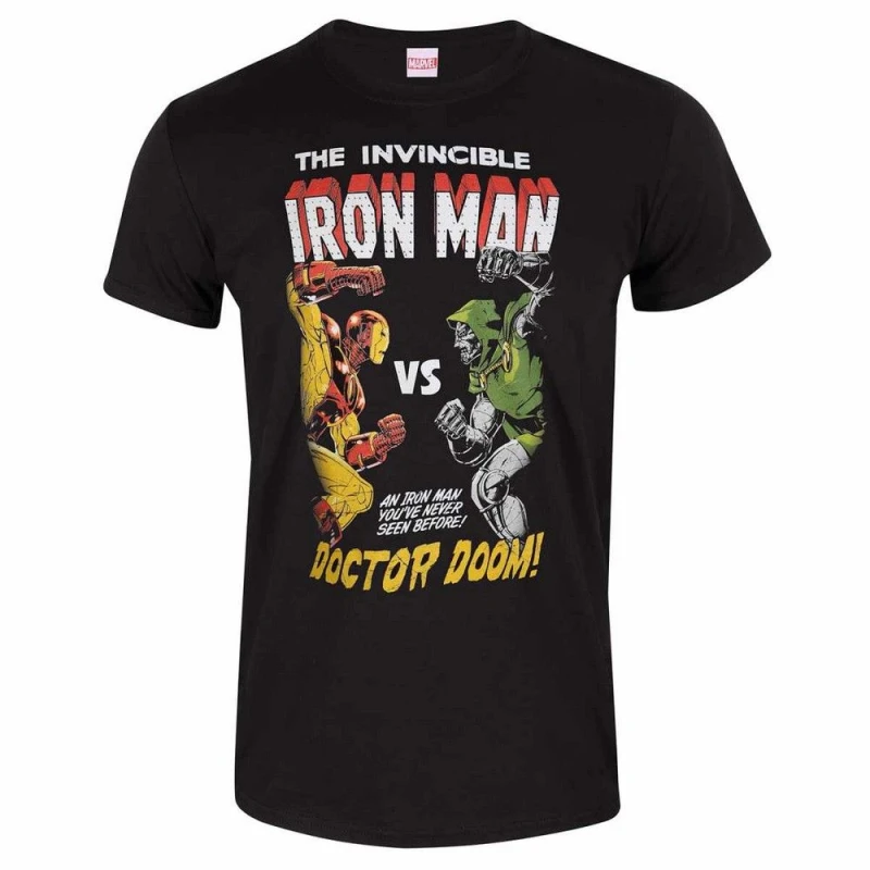 Image of Marvel Womens Iron Man Vs Doom T-Shirt in Black Size: XL Black Female XL