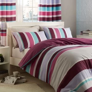 Image of Catherine Lansfield Modern Textured Stripe Double Duvet Set - Multi
