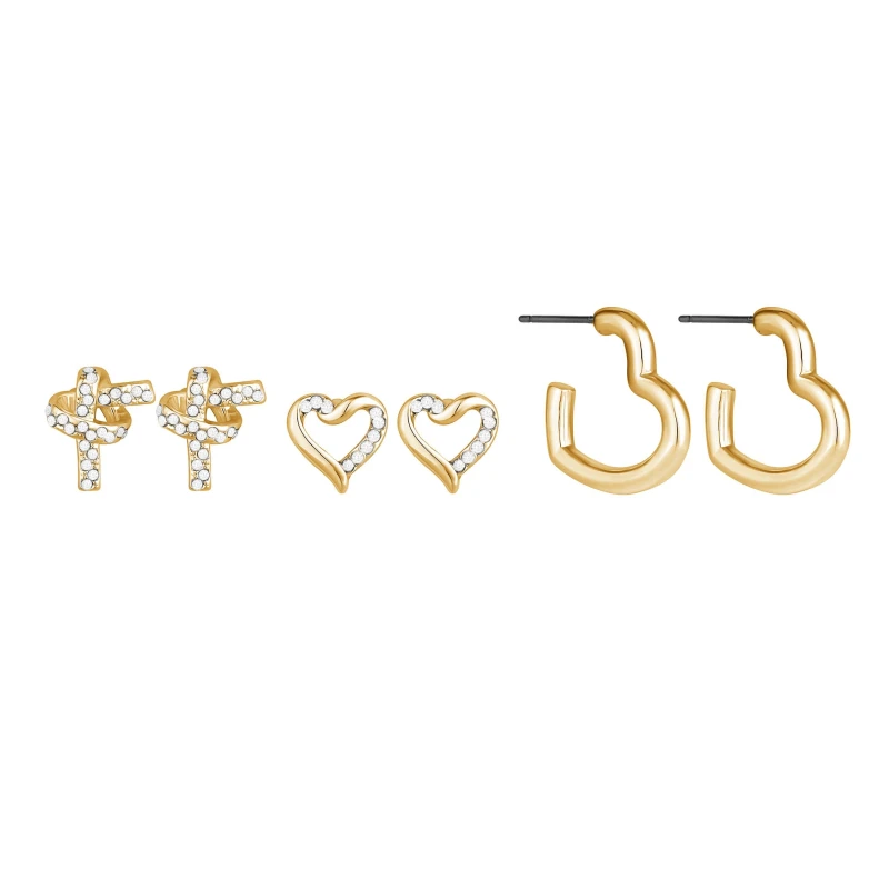 Image of Mood Gold Crystal Love Heart Mixed Earrings - Pack Of 3 Jewellery Sets One Size Gold 42514010000