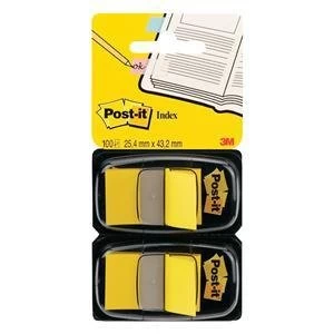 Image of Post it Standard Index Flags 25x44mm Yellow 2 x Pack of 50 Flags