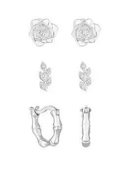 Image of Simply Silver Sterling Silver 925 Nature Inspired Earrings - Pack Of 3