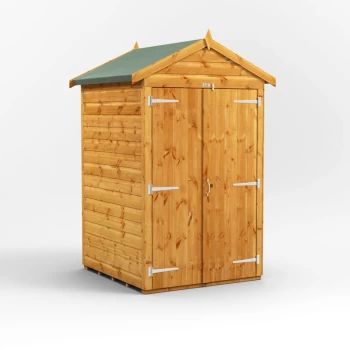 Image of 4x4 Power Windowless Apex Double Door Garden Shed - Brown