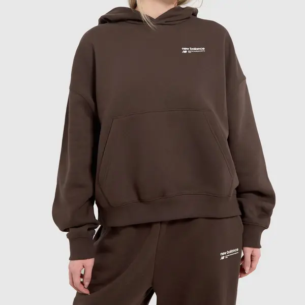 Image of New Balance linear brushed fleece hoodie in dark brown