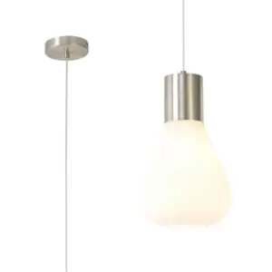 Image of Narrow Pendant, 1 x E27, Satin Nickel, Opal Glass & Clear Twisted Cable