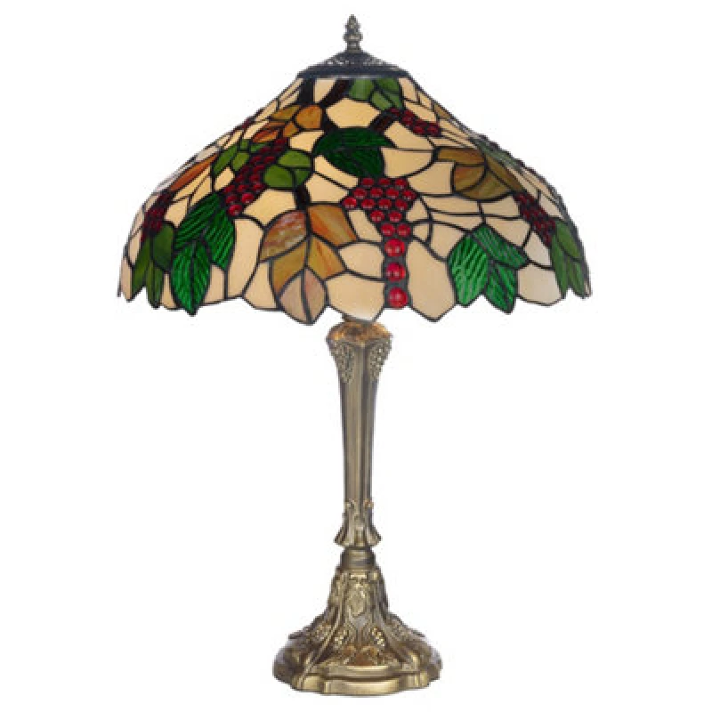 Image of K Living Kliving 12" Handley Antique Brass Tiffany Table Lamp/stained Leaf Glass Shade