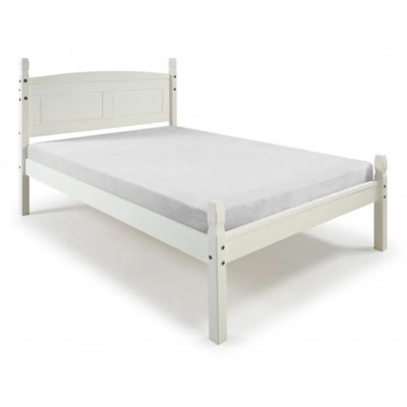 Image of Mercers Furniture Corona White 4ft6 Double Low End Bed Frame Solid Pine With Mexican Styling