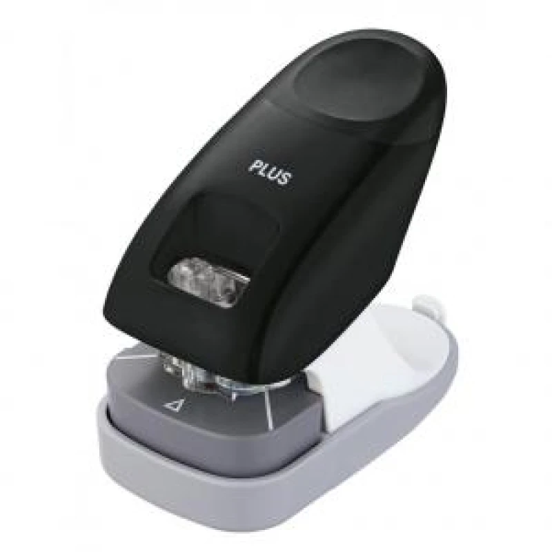 Image of Plus by Pentel Plus By Pentel Staple-Free Desktop Stapler10 Sheet Capacity and A4 2-Hole Punch With Guidebar Black 31236 31236
