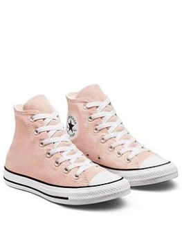 Image of Converse Chuck Taylor All Star Partially Recycled Cotton Hi Top Trainers - Pink/White, Pink, Size 3, Women