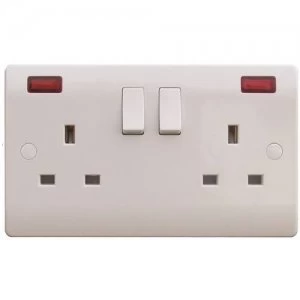 Image of ESR Sline 13A White 2G Twin 230V UK 3 Switched Electric Wall Socket with Neon