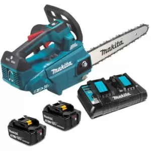 Image of Makita DUC256 18v LXT Cordless Brushless Top Handled Chainsaw 250mm 2 x 5ah Li-ion Charger