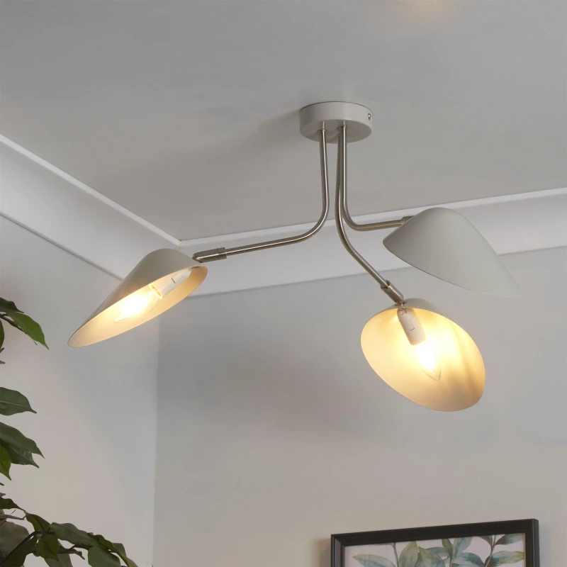 Image of Lighting Collection Metal Shade 3 Light Semi Flush Grey unisex One Size