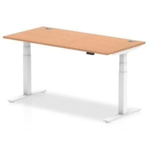 Image of Trexus Sit Stand Desk With Cable Ports White Legs 1600x800mm Oak Ref