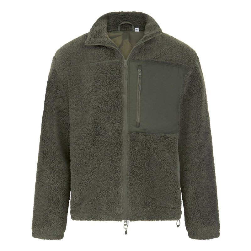 Image of Front Row Mens Sherpa Fleece Jacket in Dark Olive Size: XS Dark Olive Male XS