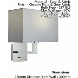 Image of Wall Light & Shade Chrome Plate & Grey Fabric 60W E27 Living Room e10484