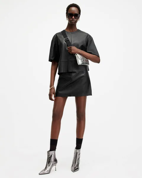 Image of Allsaints Renai Leather Skirt