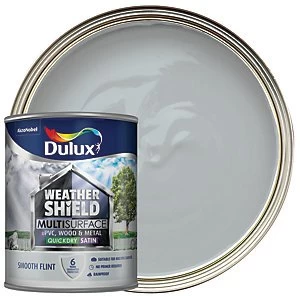 Image of Dulux Weathershield Multi Surface Quick Dry Smooth Flint Satin Paint 750ml