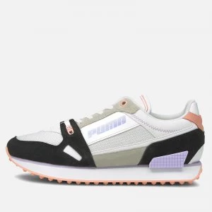 Image of Puma Womens Mile Rider Power Play Running Style Trainers - Puma White/Puma Black/Apricot Blush - UK 5
