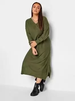Image of Yours Lead In V Neck Dress Khaki, Green, Size 26-28, Women