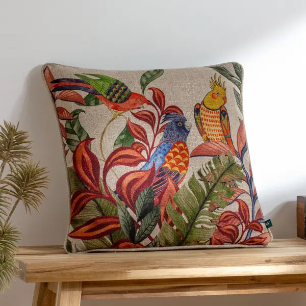 Image of Akamba Parrot Scene Cushion Rust, Rust / 43 x 43cm / Polyester Filled