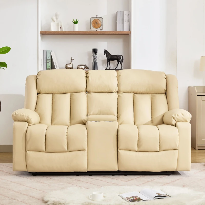 Image of Artemis Home Sheridan 2 Seat Manual Recliner Sofa with Central Console in Cream Size: 2 Seater Cream Unisex 2 Seater