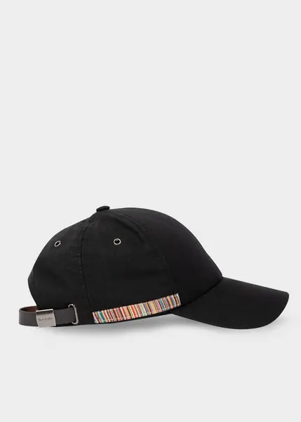 Image of Paul Smith Black Linen Signature Stripe Trim Cap